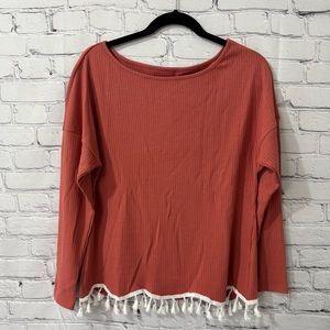 NWOT Ribbed Long Sleeves with Tassels | Dark Pink